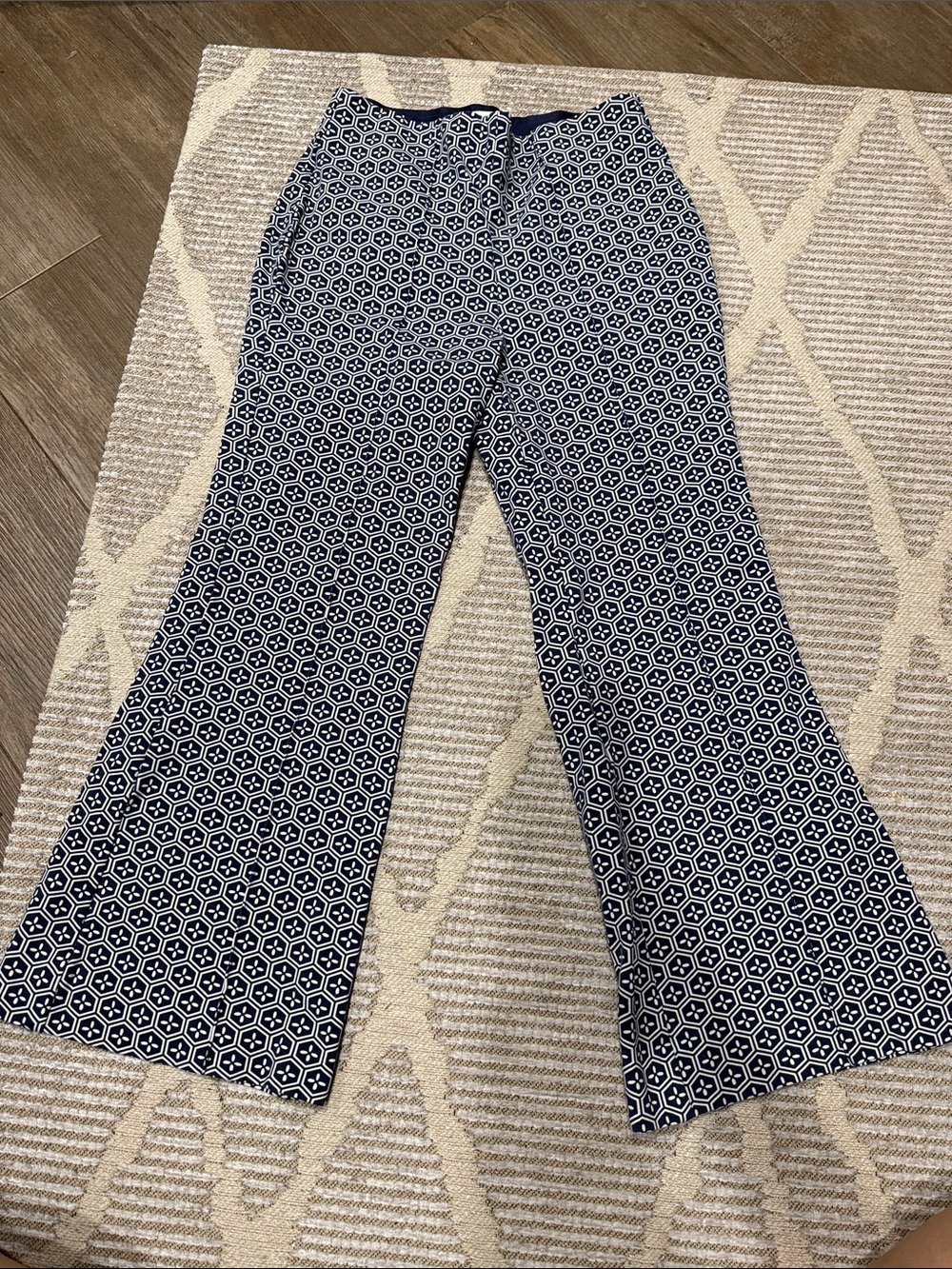 Boden Navy and White Geometric Cropped Wide-Leg Pants